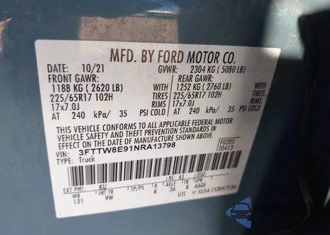 2022 Ford Maverick Xl z USA, uszkodzony, nr VIN 3FTTW8E91NRA13798